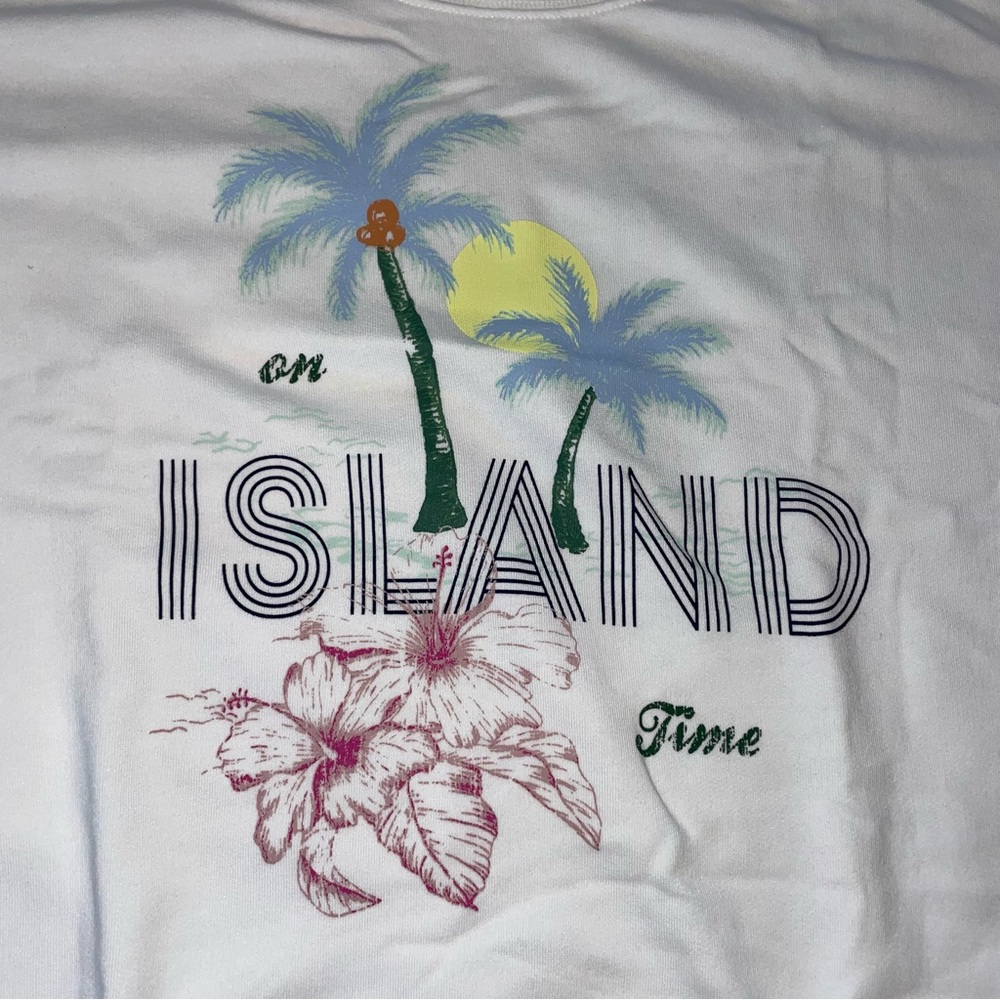 Lou & Grey On Island Time Sweatshirt White Graphics Size Medium - Picture 3 of 9